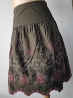 PROMOD - Jolie jupe kaki, broderies roses - T.38, Promod, Ophalen of Verzenden, Gedragen, Maat 38/40 (M)