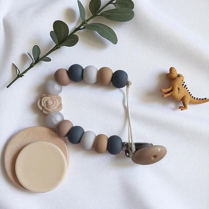 Speenkoord roos grijs beige wit parelmoer, Kinderen en Baby's, Babymode-accessoires, Nieuw, Verzenden