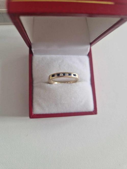 14 karaats gouden ring met diamant en saffier, Handtassen en Accessoires, Ringen, Zo goed als nieuw, Dame, Goud, Goud, Met edelsteen