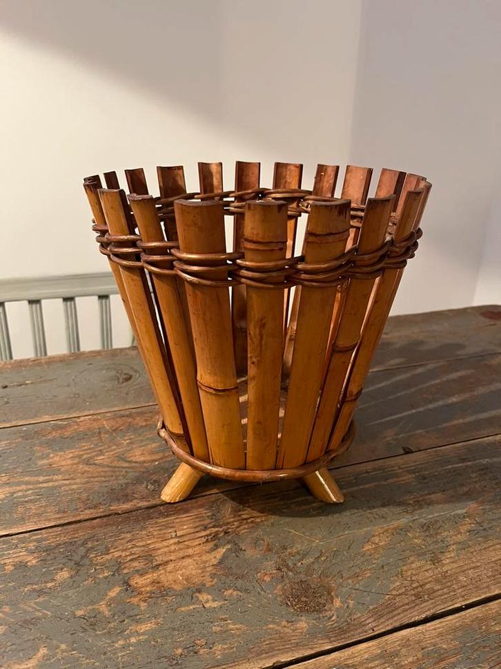 VINTAGE BAMBOE PLANTHOUDER POT DECO ZGSTAAT!, Antiek en Kunst, Antiek | Woonaccessoires, Ophalen of Verzenden