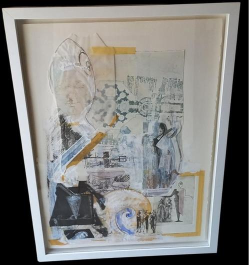piece unique "collage". achter glas, Antiek en Kunst, Kunst | Tekeningen en Fotografie, Ophalen