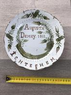 Handgeschilderd bord Ichtegem 1911 Augusta Demey ., Antiek en Kunst, Ophalen of Verzenden