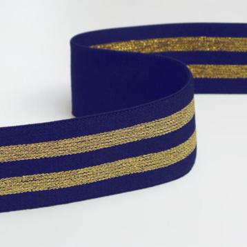 5854) Zacht goud strepen elastiek donkerblauw breed 4cm