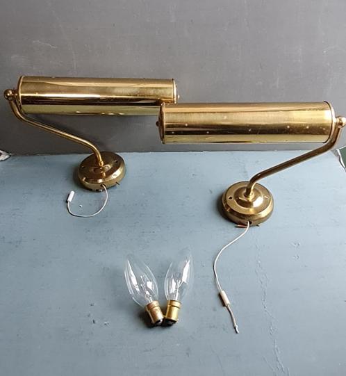 2 vintage koperen schilderij lampen UK bayonet, Antiek en Kunst, Antiek | Verlichting, Ophalen of Verzenden