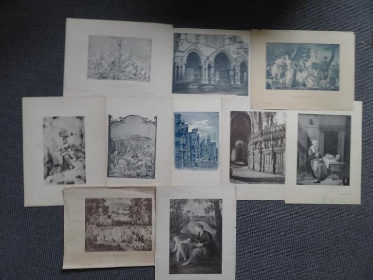 10 heliogravures, interieurs, stadsgezichten etc, Antiek en Kunst, Kunst | Etsen en Gravures, Verzenden