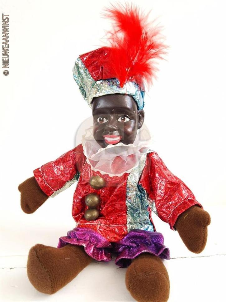 Authentieke etalage glitter zwarte Piet pop - 25cm, rood, Diversen, Sinterklaas, Zo goed als nieuw, Verzenden