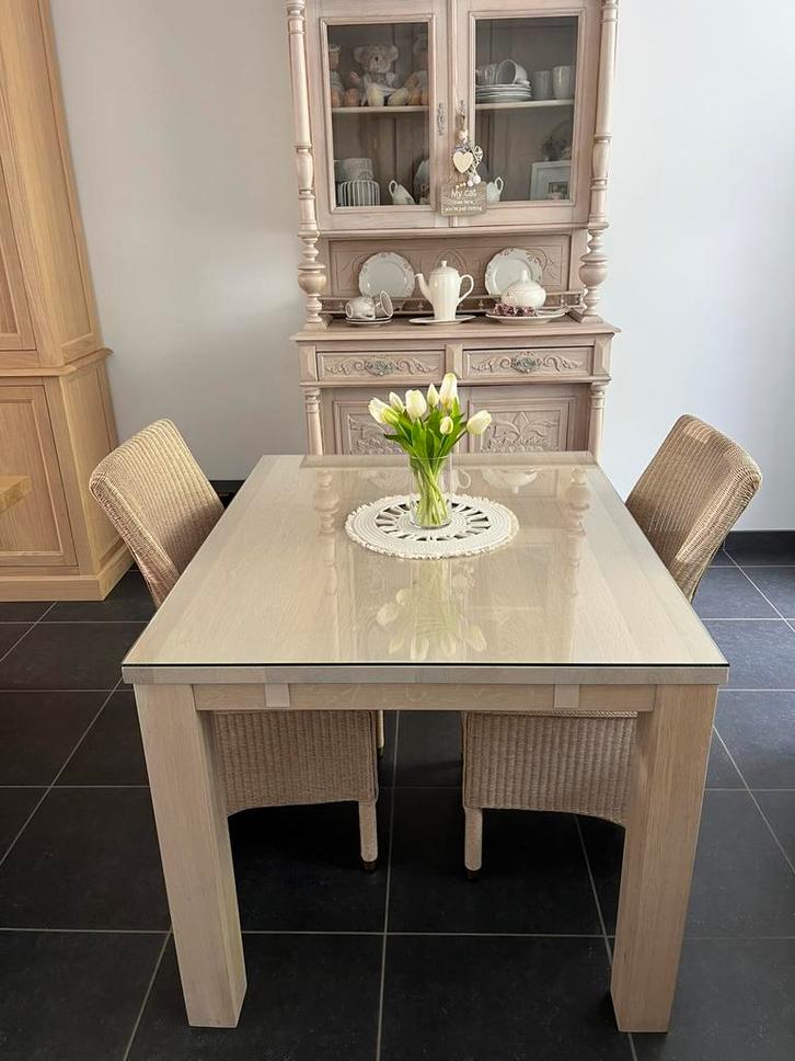 Licht eiken tafel, Huis en Inrichting, Tafels | Eettafels, Eikenhout, Glas, Ophalen