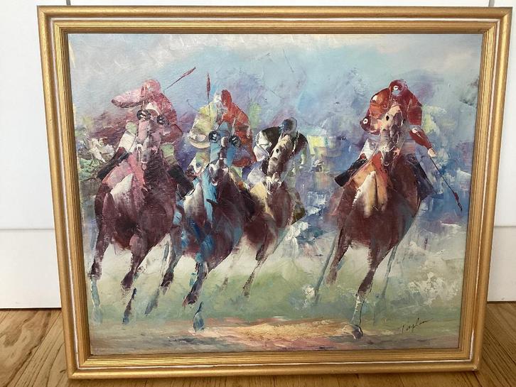 Schilderij " Polo " getekend Taylor. 205/B., Antiek en Kunst, Kunst | Schilderijen | Modern, Ophalen