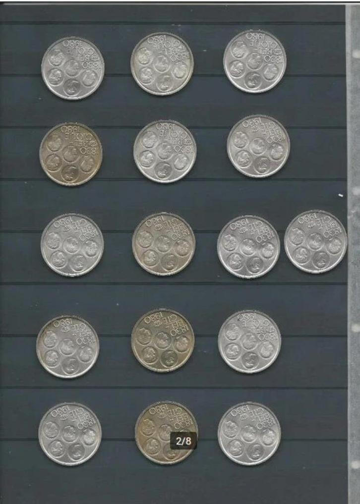 16 herdenkingsmunten van 500 BEF uit 1980, Postzegels en Munten, Munten | België, Setje, Zilver, Zilver, Verzenden