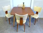 4 vintage Cor Alons plywood stoelen en uitschuifbare tafel, Ophalen, Gebruikt, Retro vintage midcentury, 4 tot 6 stoelen