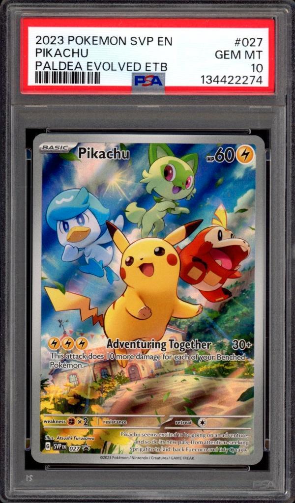 Pikachu PSA 10 - SVP027 - Scarlett and Violet Promo 2023, Hobby en Vrije tijd, Verzamelkaartspellen | Pokémon, Zo goed als nieuw