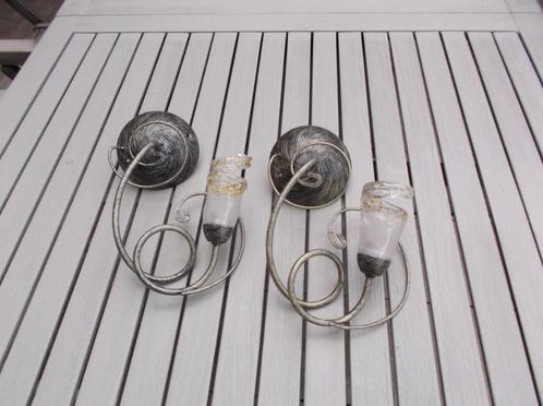 2 wandlampen -metaal &glas, Huis en Inrichting, Lampen | Wandlampen, Glas, Metaal, Ophalen of Verzenden