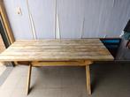 Tuintafel en 2 banken in Natuurhout, Tuin en Terras, Tuintafels, Ophalen, Zo goed als nieuw, Rechthoekig, Hout