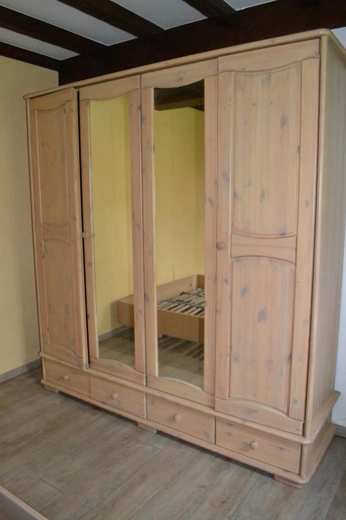 Kleerkast in massief hout (met spiegels), Huis en Inrichting, Kasten | Kleerkasten, Zo goed als nieuw, 200 cm of meer, 200 cm of meer