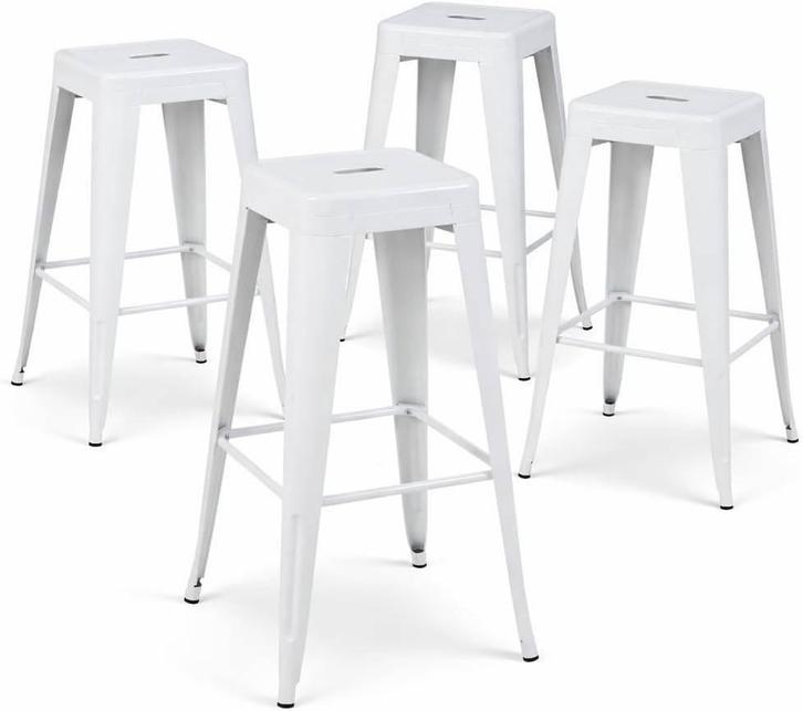 Lot de 4 Tabourets de Bar Blanc Matt - Style Industriel, Maison & Meubles, Tabourets de bar, Neuf, 60 à 90 cm, Métal, 4 tabourets