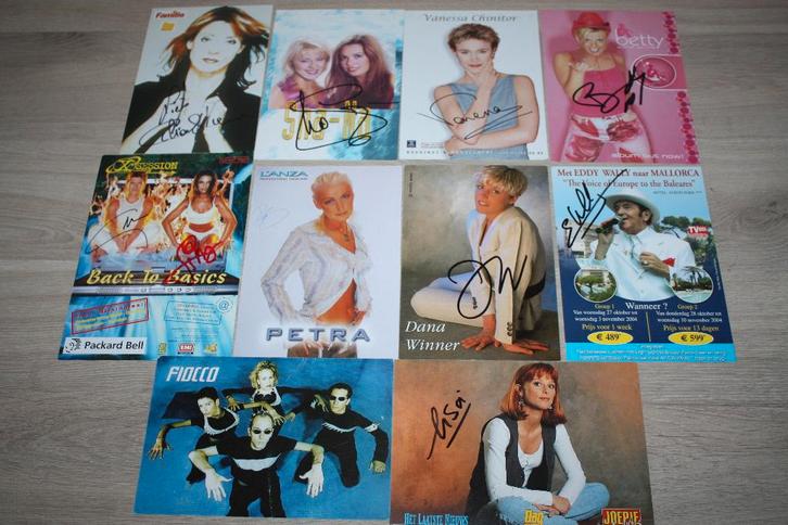 Gesigneerde kaarten , Belgische zangers , groepen., Collections, Musique, Artistes & Célébrités, Comme neuf, Photo ou Carte, Signé