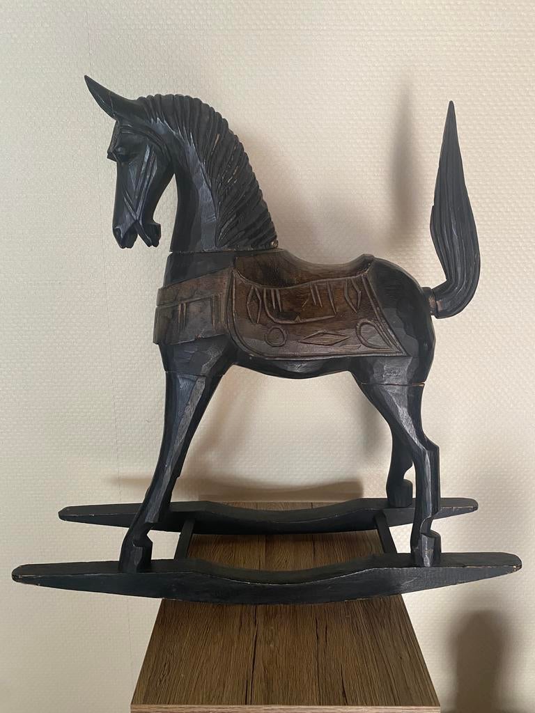 Vintage Frans Schommelpaard Hobbelpaard Hout Jaren 70 72cm, Kinderen en Baby's, Speelgoed | Hobbelfiguren, Gebruikt, Ophalen