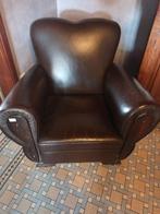 Authentieke Vintage Franse Leren Clubzetel – Art Deco Stijl, Huis en Inrichting, Ophalen