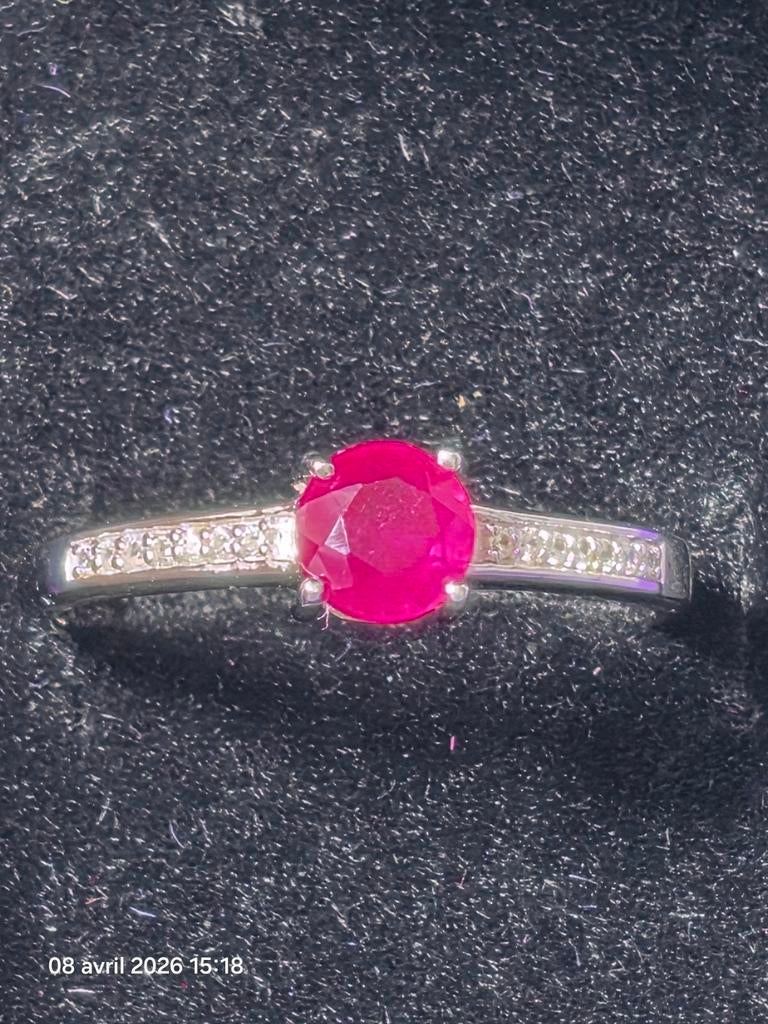Bague en argent massif platiné avec rubis et certification, Bijoux, Sacs & Beauté, Bagues, Neuf, Enlèvement, Argent, Argent