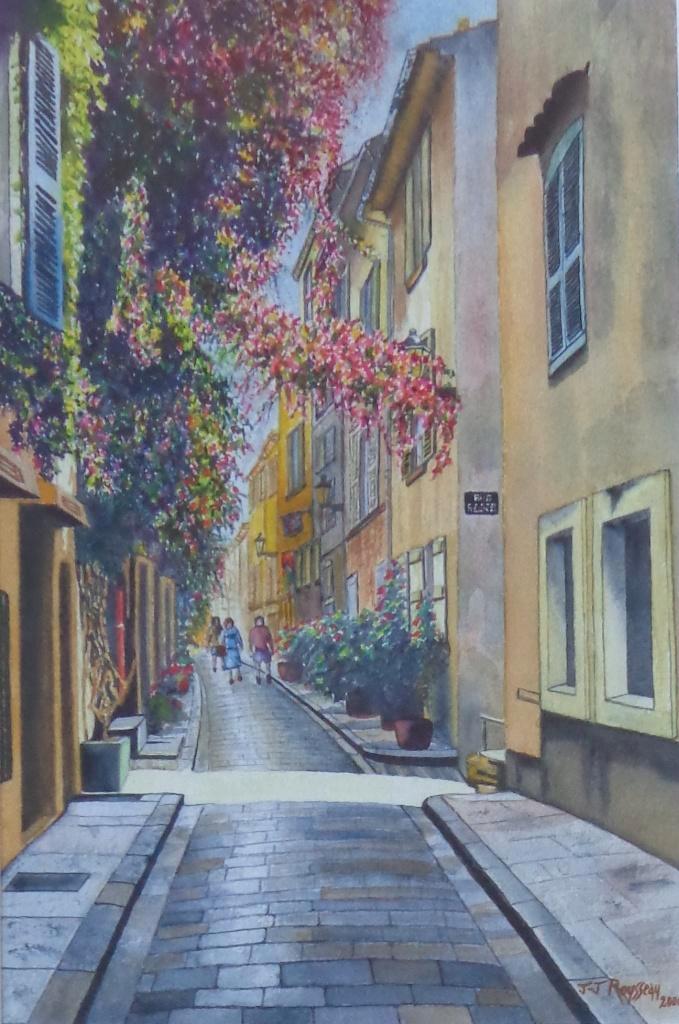 JEAN-JACQUES ROUSSEAU / STRAATZICHT ORIGINEEL 78x58cm KADER, Antiquités & Art, Art | Peinture | Moderne, Enlèvement