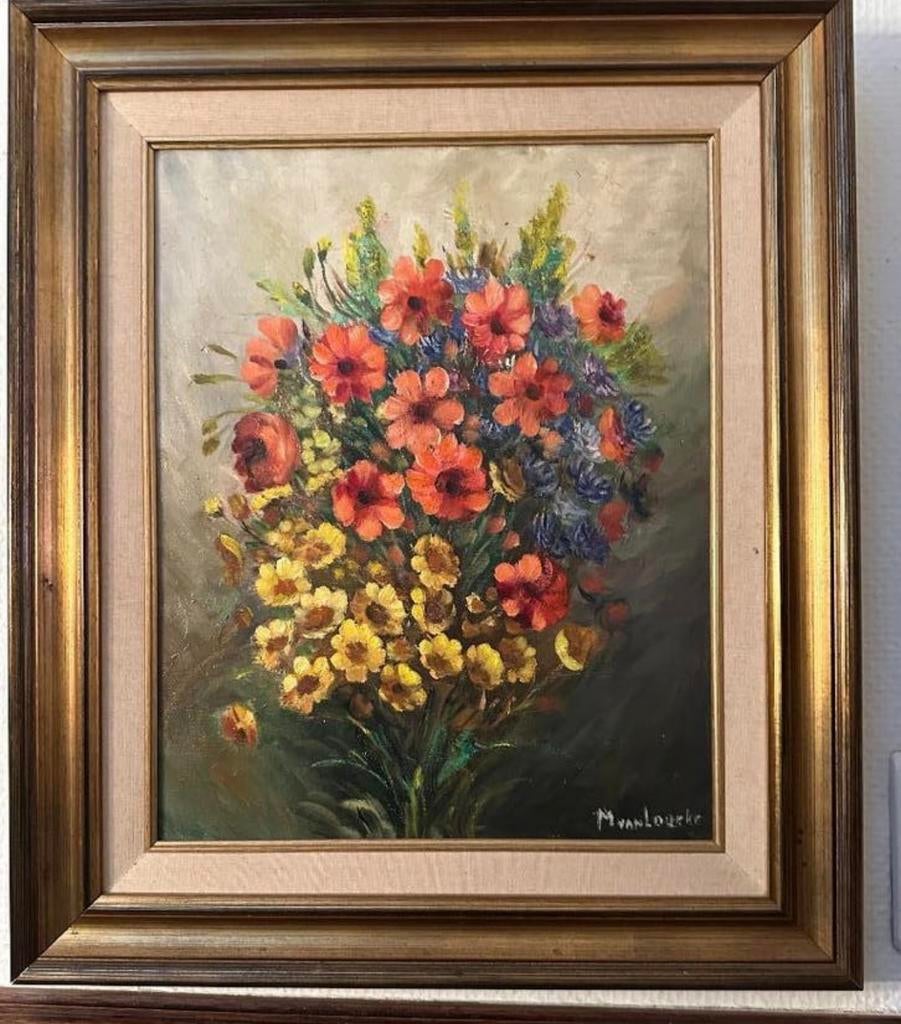 Schilderij met kader - M Van Loocke - stilleven bloemen, Enlèvement