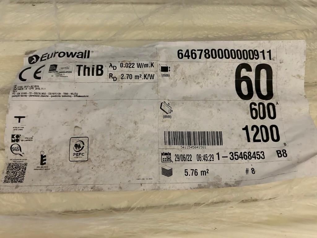 Recticel PIR-plaat 60mm, Doe-het-zelf en Bouw, Isolatie en Afdichting, Ophalen, 4 tot 8 cm, Nieuw, Hardschuim (Pir)