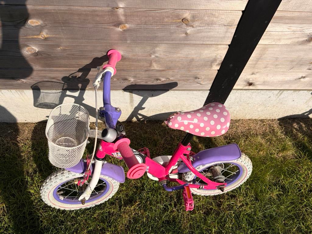 Kinderfiets minnie mouse 14inch, Fietsen en Brommers, Fietsen | Driewielers, Ophalen, Gebruikt, Verstelbare zitting