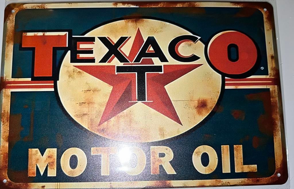 Panneau en métal Texaco motor oil - rétro vintage mancave, Collections, Marques & Objets publicitaires, Comme neuf, Panneau publicitaire
