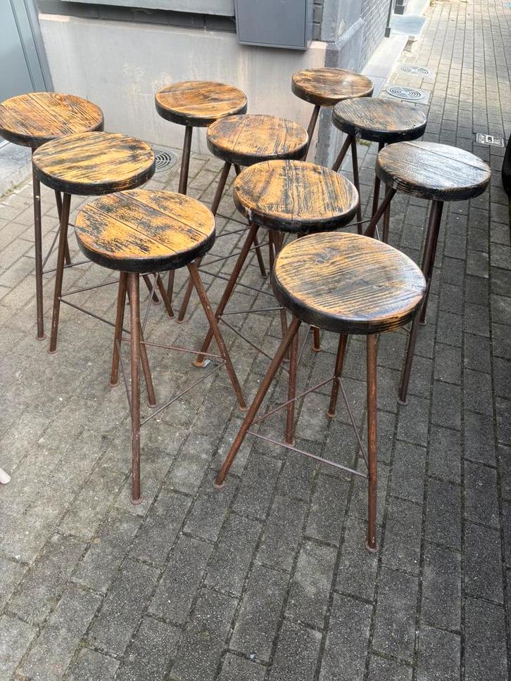 Tabourets de bar en métal/bois, Maison & Meubles, Tabourets de bar, Utilisé, 60 à 90 cm, Bois, Métal, 5 tabourets ou plus, Enlèvement