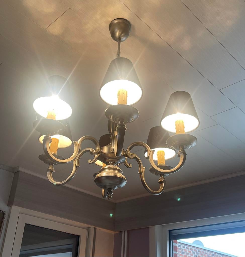 Tinnen luster, Huis en Inrichting, Lampen | Kroonluchters, Ophalen, Zo goed als nieuw