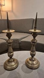 TE KOOP: Antieke massieve messing kandelaars - set van 2, Enlèvement, Autres matériaux