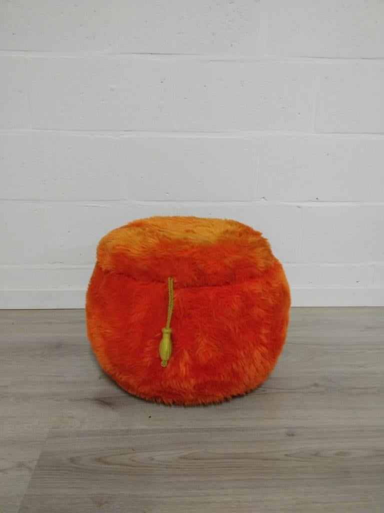 Vintage oranje poef | voetenbank | sokkenmand, Huis en Inrichting, Ophalen