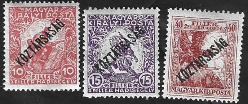 3 Postzegels Hongarije 1918 oorlogsslachtoffers opdruk, Ophalen of Verzenden, Postfris