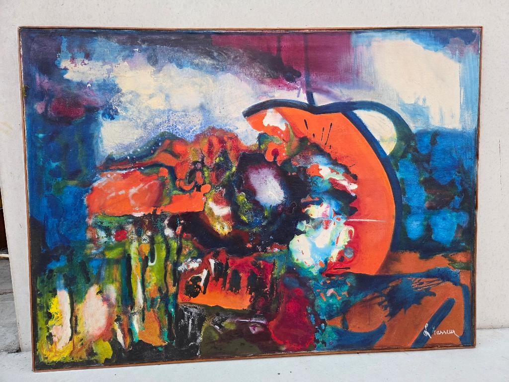 L. Fasseur: schilderij: 'Bloem'; Gentse kunst, Antiquités & Art, Art | Peinture | Abstraite, Enlèvement