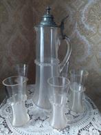 Kristal karaf met tinnen deksel en 5 glazen, Antiek en Kunst, Ophalen