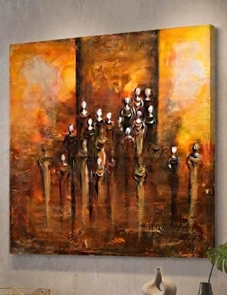 Prachtig Abstract Schilderij / doek 100x100 'The Gathering, Antiek en Kunst, Kunst | Schilderijen | Abstract, Ophalen