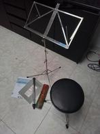 Muziek standaard + drumkruk + brusches, percussie + boeks, Ophalen of Verzenden, Zo goed als nieuw