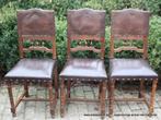 Retro vintage antieke oude stoelen lederen rug, Ophalen of Verzenden