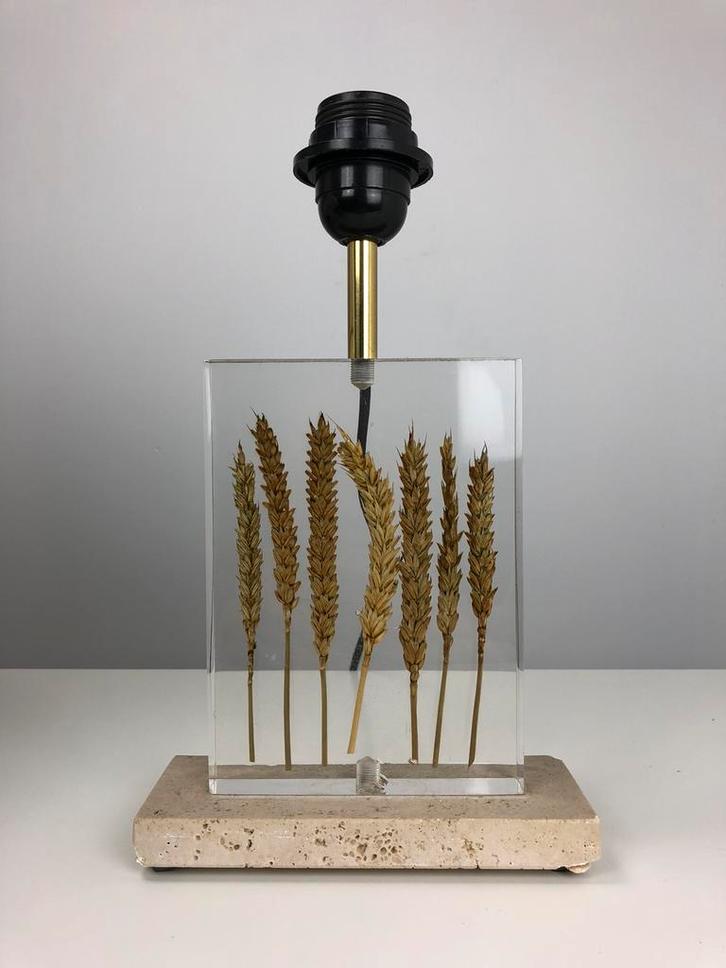 Vintage perspex tafellamp graanhalmen, Huis en Inrichting, Lampen | Tafellampen, Gebruikt, Minder dan 50 cm, Metaal, Overige materialen