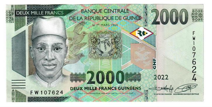 2000 Guinese Franc biljet (2022) UNC, Postzegels en Munten, Bankbiljetten | Afrika, Guinee, Ophalen of Verzenden