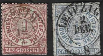 2 Postzegels Noord-Duits Postgebied 1868 Cijfer beschikbaar voor biedingen