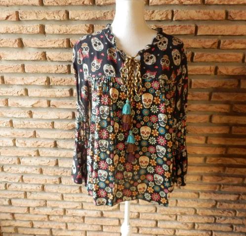 (16) -blouse femme t.42 noire colorée - made in italy -, Kleding | Dames, Blouses en Tunieken, Zo goed als nieuw, Maat 42/44 (L)