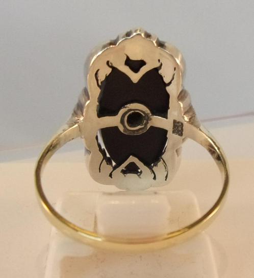 Zeldzame antieke 14K Art Deco ring met Onyx en Diamant, Handtassen en Accessoires, Antieke sieraden, Ring, Goud, Met edelsteen