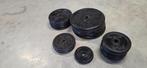 Halterschijven en bench press bank, Sport en Fitness, Fitnessmaterialen, Ophalen, Gebruikt, Borst, Halterschijven