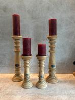 Set van 4 massief houten kandelaars, Ophalen of Verzenden, Zo goed als nieuw