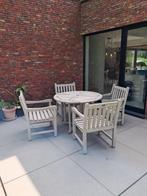 teak tuinset met 4 stoelen en ronde tafel, Tuin en Terras, Ophalen, 4 zitplaatsen, Gebruikt, Teakhout