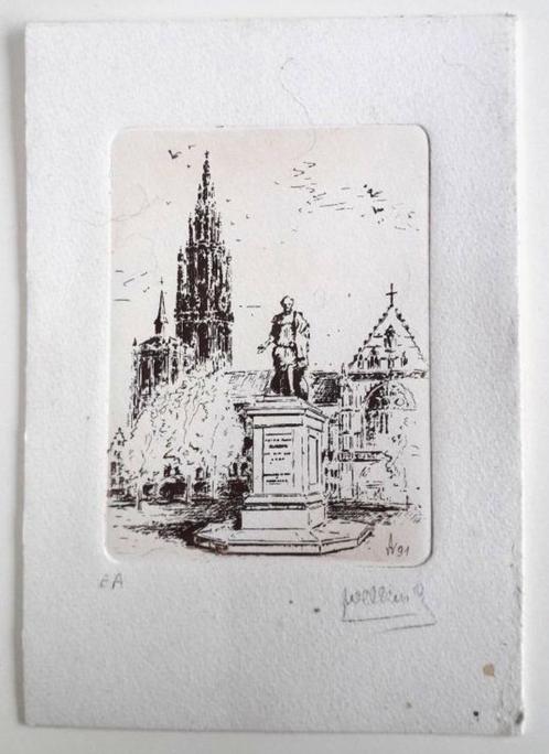 kaart met etsdruk (?) van Antwerpen, Hobby en Vrije tijd, Kaarten | Zelf maken, Gebruikt, Ophalen of Verzenden