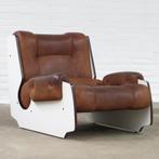 Originele vintage design fauteuil in bruin leer mid century, Huis en Inrichting, Fauteuils, Ophalen of Verzenden, Zo goed als nieuw