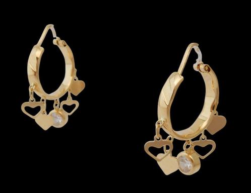 Prachtige 18 karaat Gouden Bedeltjes Hartjes Oorbellen, Handtassen en Accessoires, Oorbellen, Nieuw, Hangers, Goud, Goud, Met edelsteen