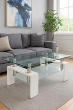 Moderne glazen salontafel – met gebruikssporen, Huis en Inrichting, Tafels | Salontafels, Ophalen, Gebruikt, Rechthoekig, Glas